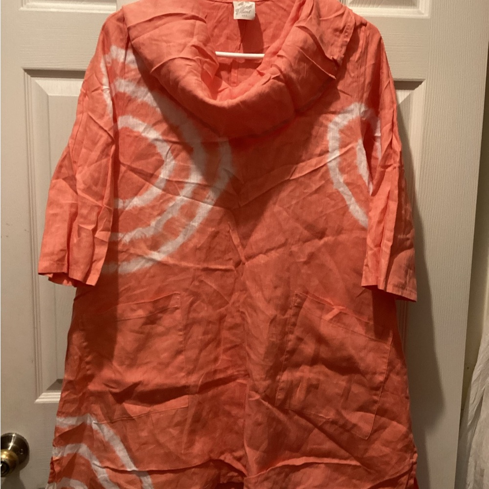 Coral Tie-Dye Mini Dress 100% linen small